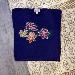 Vintage Hawaiian flower cap sleeve knit sweater